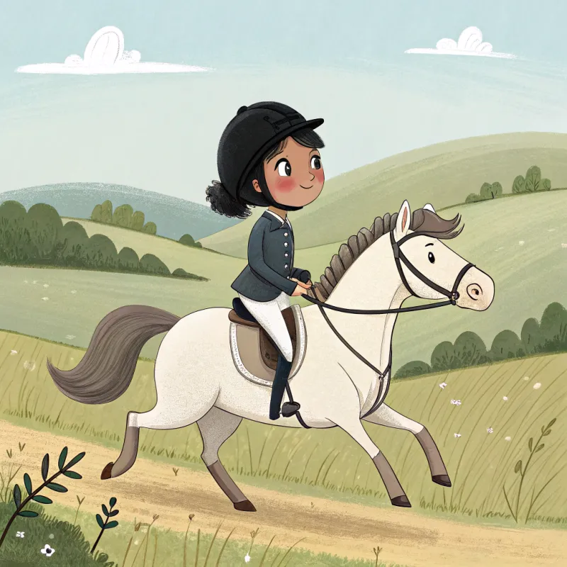 Girl on a Galloping White Horse in Riding Uniform