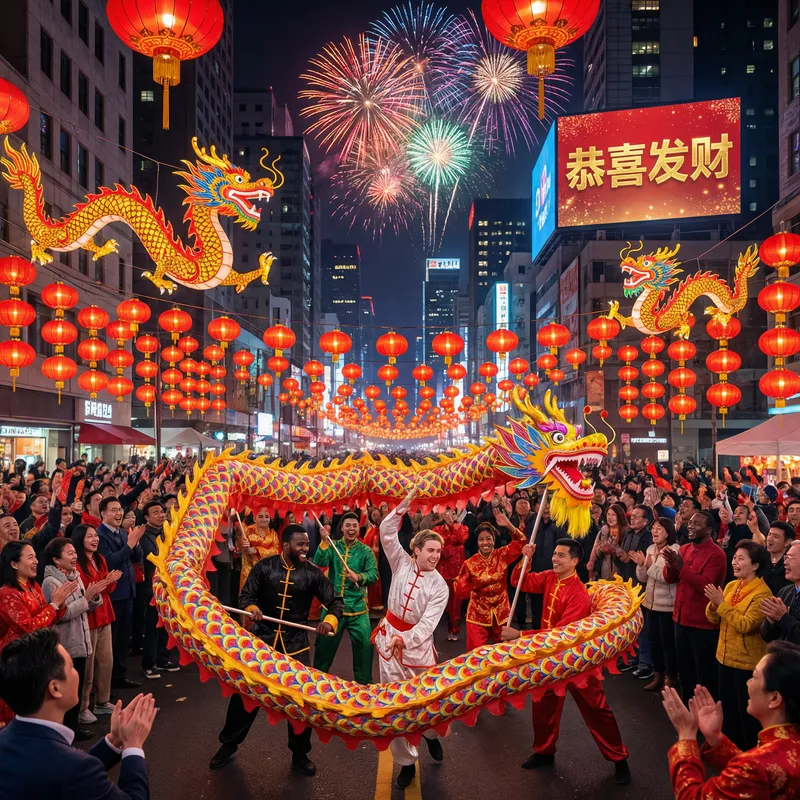 Chinese New Year: Festive Dragon Dance and Greetings Chinese New Year: Festive Dragon Dance and Greetings