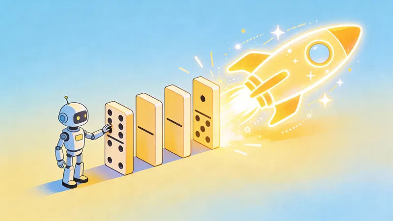 Optimistic Robot Taps Domino for Growth