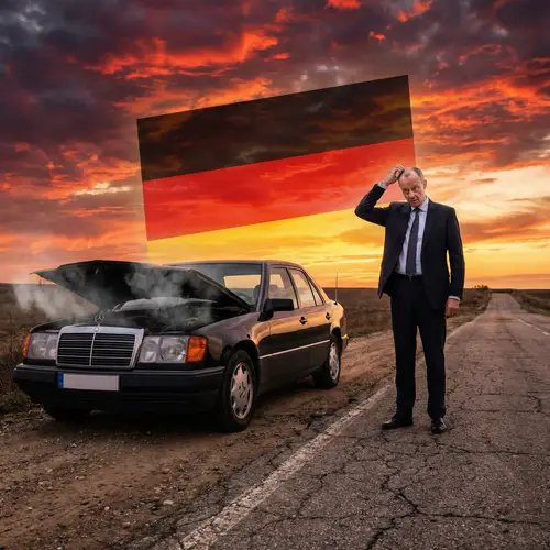 Broken Mercedes: Confused Man by the Roadside