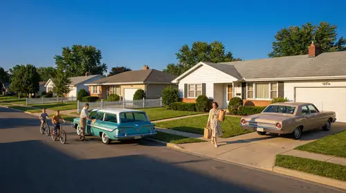 Cinematic 1960s American Suburban Scene