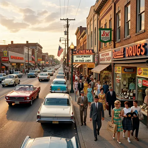 Cinematic 1960s American Main Street Scene