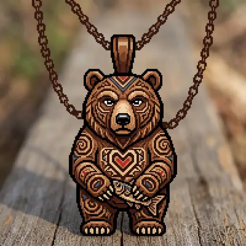Pixel Art Bear Totem Necklace | Unique Handmade Jewelry