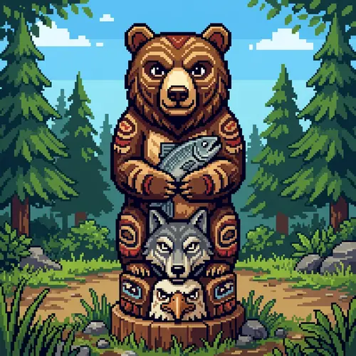 2D Pixelated Bear Totem | Unique Artwork
