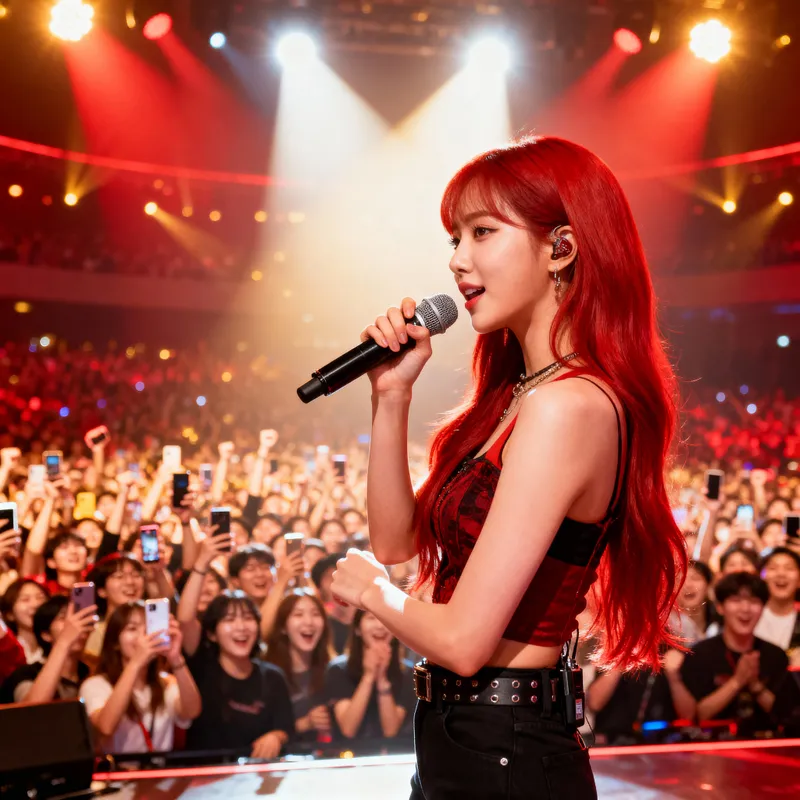 K-Pop Star with Long Red Hair Captivates Audience