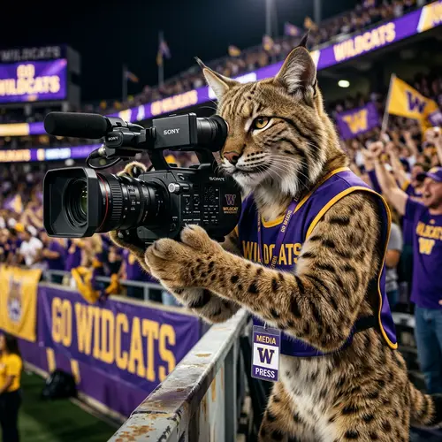 Fierce Wildcat Mascot with Video Camera