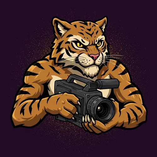 Fierce Wildcat Mascot with Video Camera