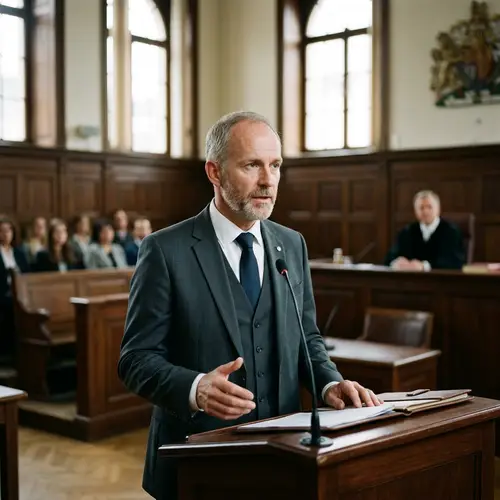 Middle-Aged Lawyer in Court - Legal Expertise