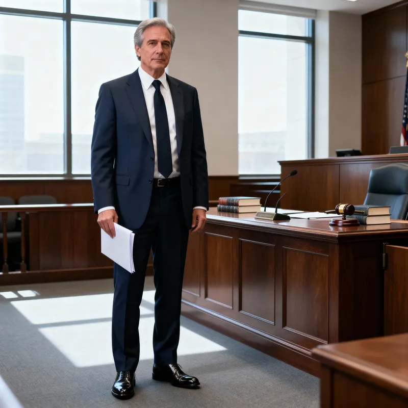 Middle-Aged Lawyer in Court - Legal Expertise