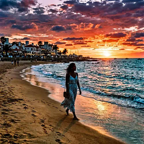 Hispanic Woman Walking Along Punta Del Este Beach