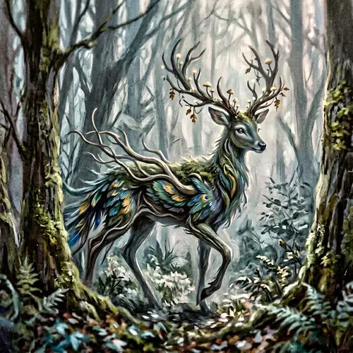 Mystical Creature in Foggy Forest - Impressionist Art