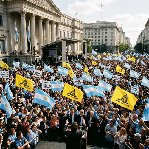 Supporters Wave Argentine & Libertarian Flags at National Congress