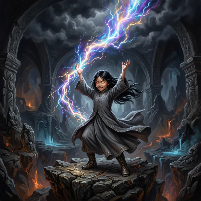 Mystical Summoning of Iridescent Lightning - Dark Fantasy Art
