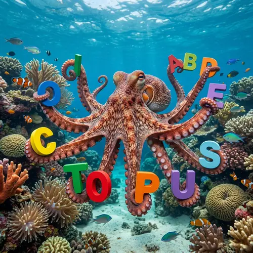 Octopus Holding Letters - Creative Marine Art