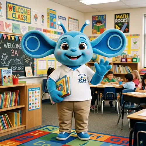 Friendly Blue Alien Mascot for Your Classroom