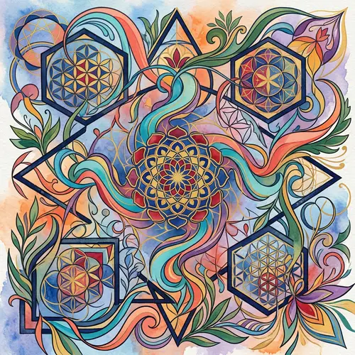 Intricate Geometric and Organic Design with Colors and Balance