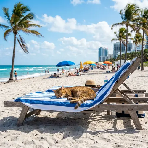 Cat Relaxing on Chair at Miami Beach | Ocean View