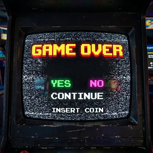 Retro Videogame Screen 'Game Over' with Interactive Options