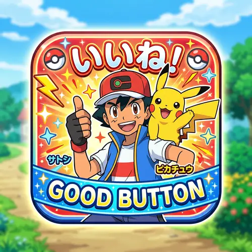 Satoshi and Pikachu Good Button - Anime Style