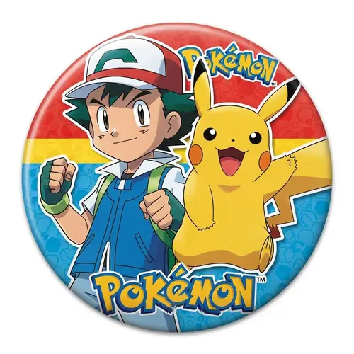 Satoshi and Pikachu Good Button - Anime Style