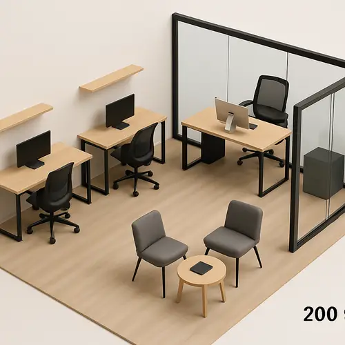 Smart Office Design: One Cabin & Two Side Desks