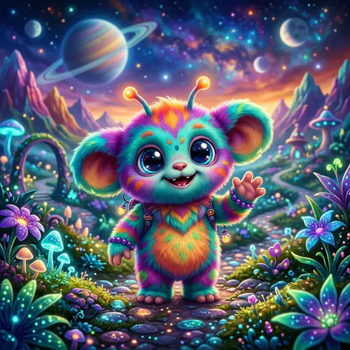 Adorable Alien Creature with Big Eyes and Colors