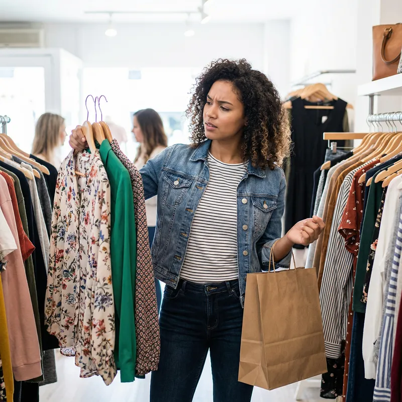 A Young Hispanic Woman Shopping for Clothes
