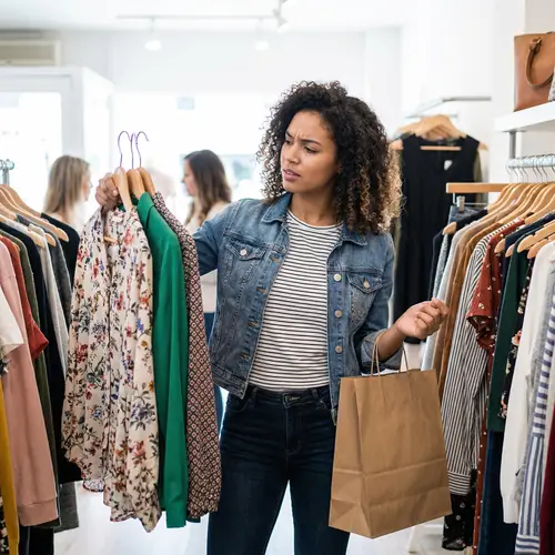 A Young Hispanic Woman Shopping for Clothes