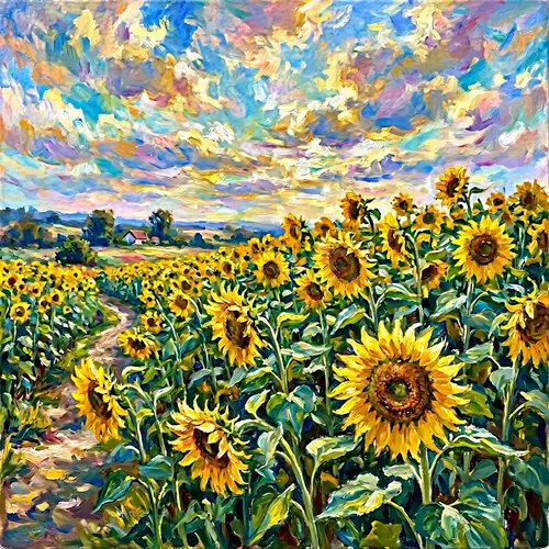 Impressionist Sunflower Field Painting: Capturing Nature's Beauty