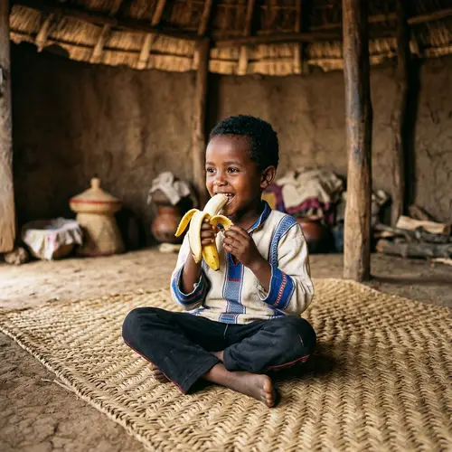Young Ethiopian Boy Eating Ripe Banana | Rural Lifestyle