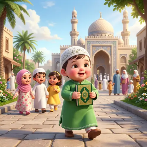 Cute Baby in Green Dress Heading to Mosque | 3D Animation