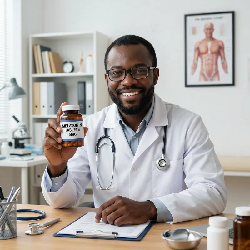 Smiling Doctor with Melatonin: Your Sleep Expert