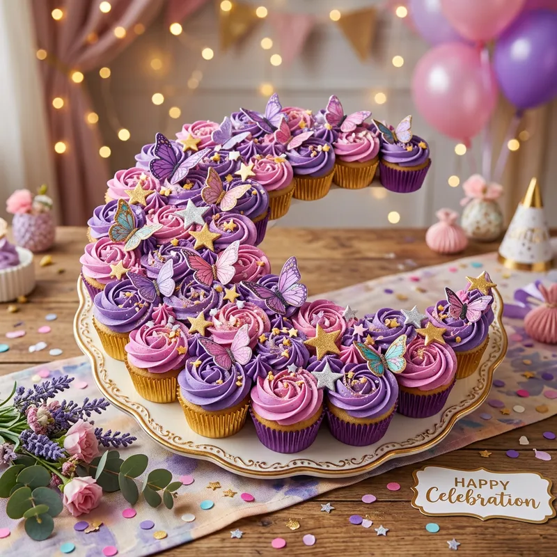 Moon Shaped Cupcake Cake - Purple & Pink Delight