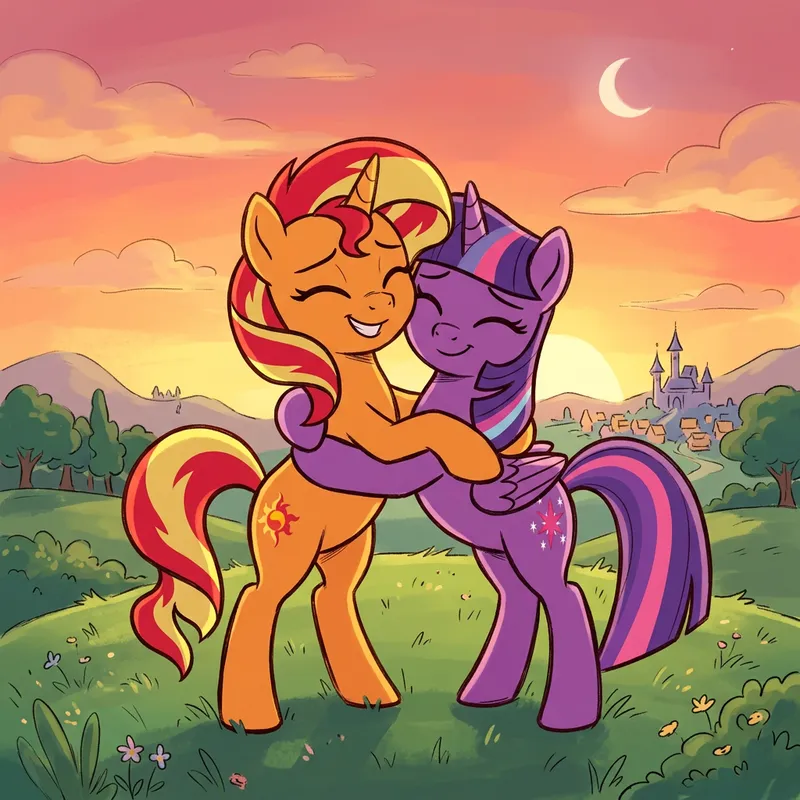 Sunset Shimmer and Twilight Sparkle: Romantic Sunset Art