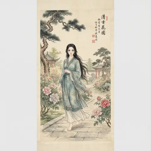 Elegant Chinese Girl in Traditional Art Style