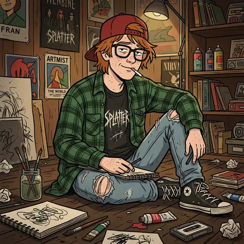 1990s-Inspired Animated Art Scene with Ginger Teen