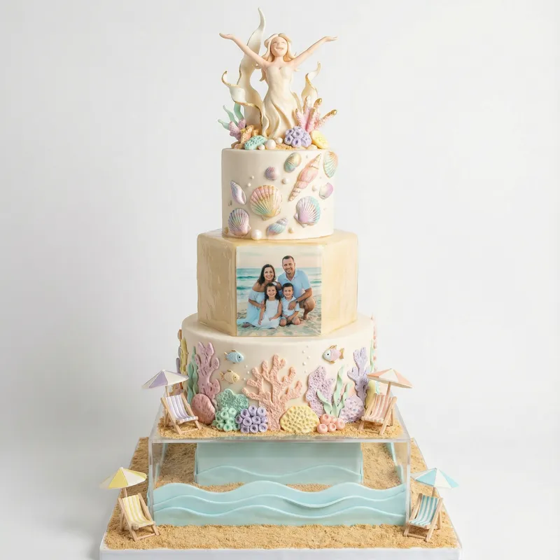 Whimsical Multi-Tiered Beach Cake Design