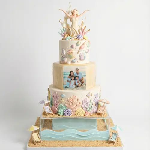 Whimsical Multi-Tiered Beach Cake Design