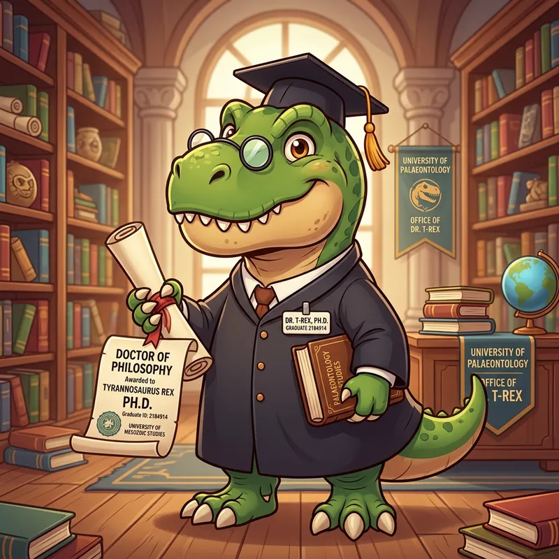 Ph.D. T-Rex Cartoon Character
