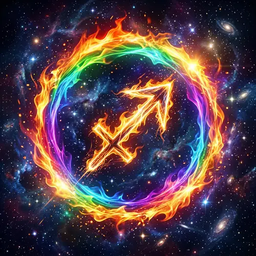 Sagittarius Zodiac Symbol in Colorful Fire Circle
