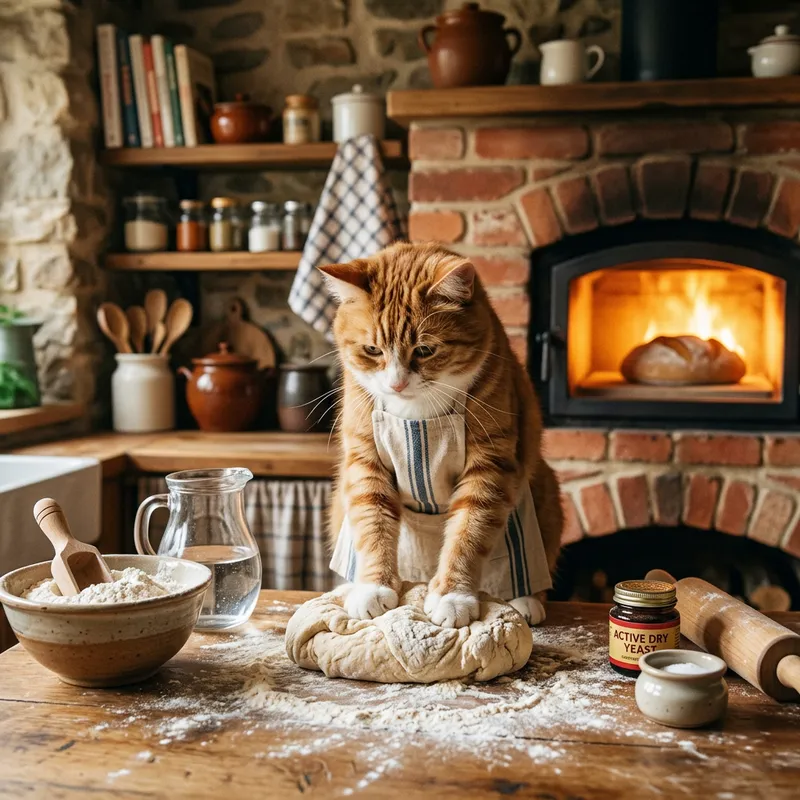 Baking Cat: Loaf of Bread on Toasted Fluffy Paw Baking Cat: Loaf of Bread on Toasted Fluffy Paw