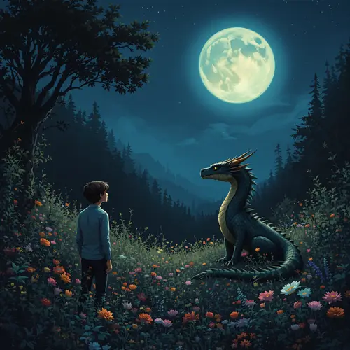 Moonlit Forest Encounter with a Dragon