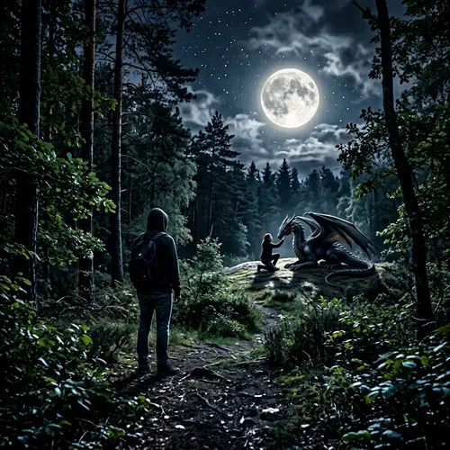 Moonlit Forest Encounter with a Dragon
