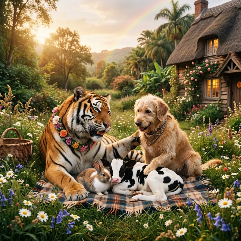 A Tiger and Dog Family: Unlikely Animal Bonds