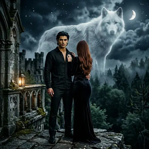 Stunning Vampire Couple in Ethereal Moment | Dark Fantasy Photo