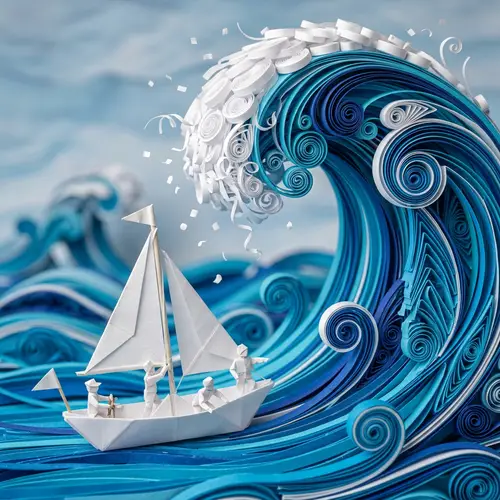 Paper Ocean: Macro Textured Quilling Waves Art