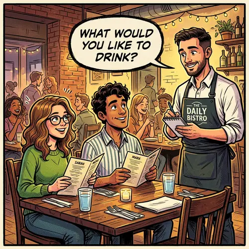 Comic Style Restaurant Scene: Drink Orders