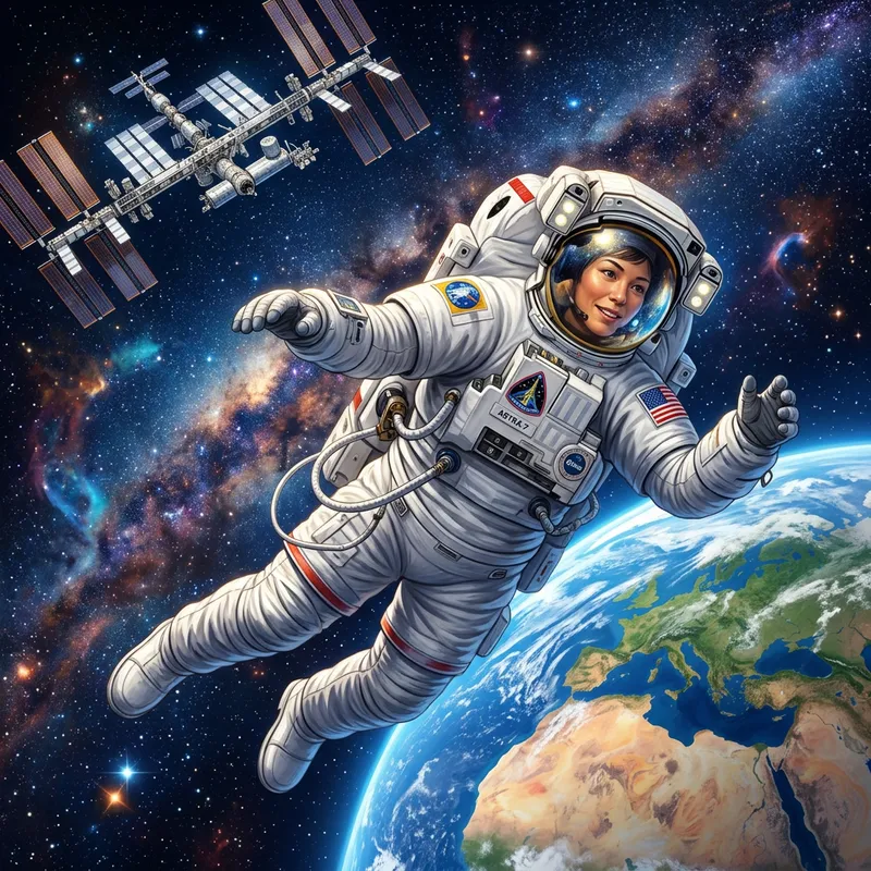 Female Astronaut Floating in Space Illustration