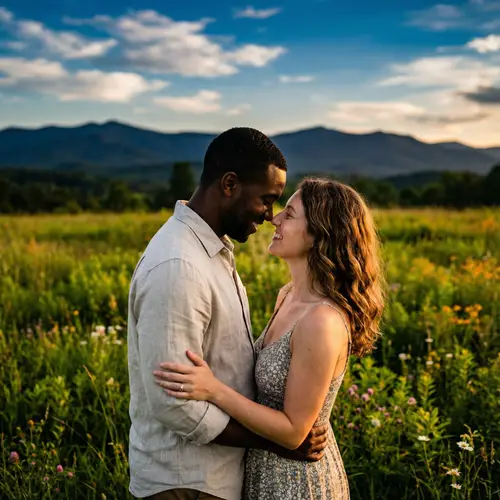 Sentimental Love Moment in a Scenic Meadow