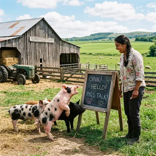 Talking Pigs: Fun Farm Scene with Curious Learners
